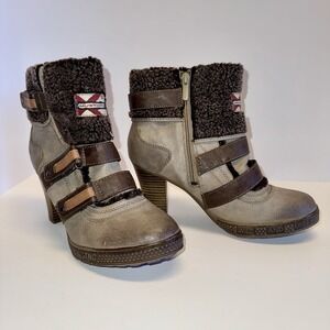 Mustang Womens Boots EU 41 US 10 Block Heel Ankle Zip